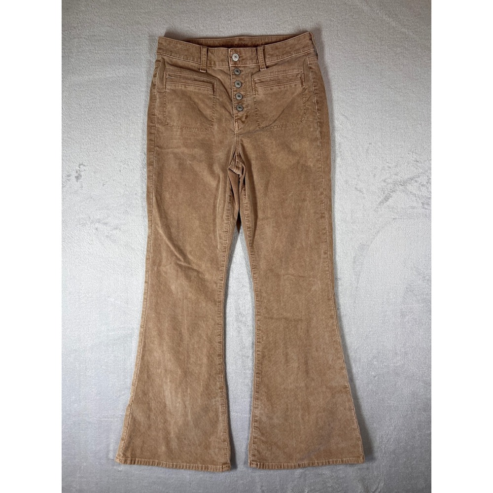 American Eagle Super High Rise Flare Corduroy Pants Tan Brown Button Fly 10 Reg